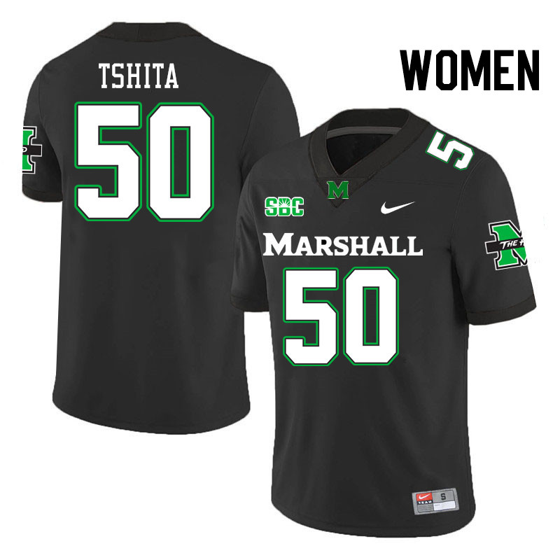 Women #50 Beni Tshita Marshall Thundering Herd SBC Conference College Football Jerseys Stitched-Blac